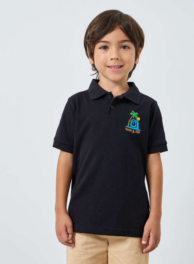 Styli Boys Black Embroidered Polo T-Shirt - Image 1